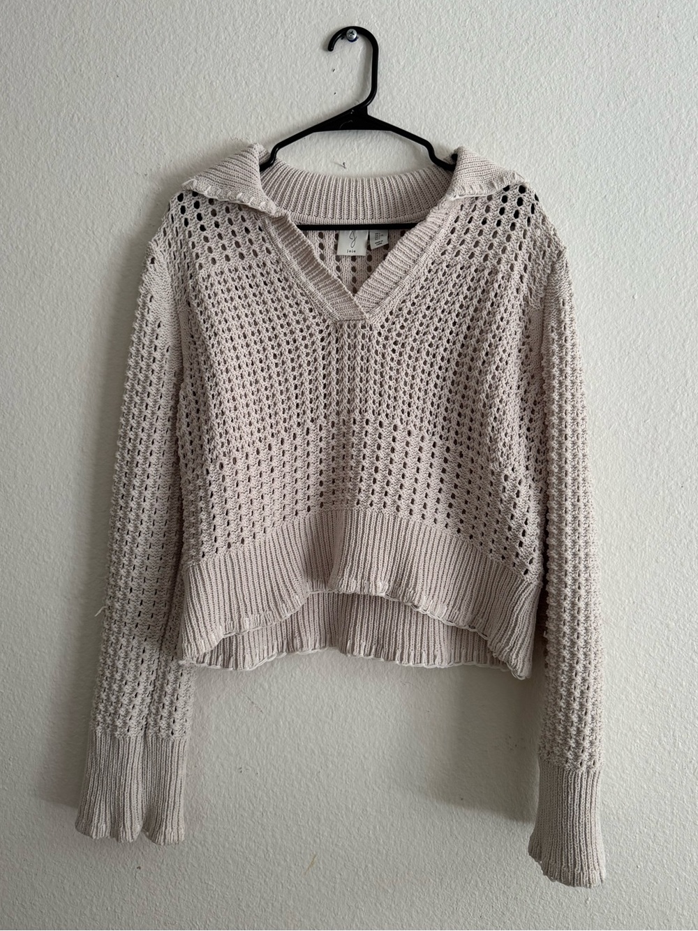 Cream Knit Pullover Sweater with Collar by Joie